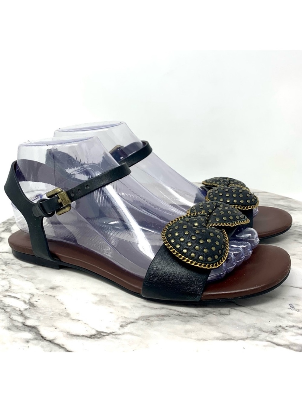 See By Chloe Clara Bow Studded Black Leather Sandals 38 Edgy Retro Feminine
